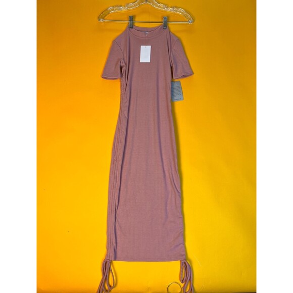 Velvet Torch Ruched Side Bodycon Dress Pink Womens XS Short Sleeve Rib Knit NWT - Picture 1 of 4